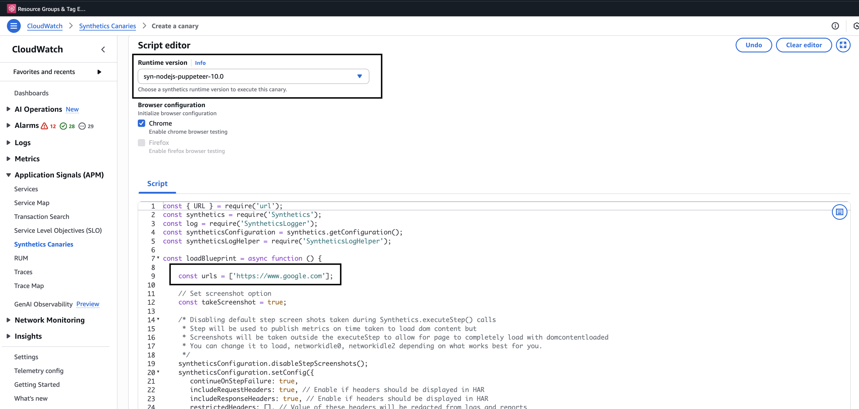 Node JS version for canary.